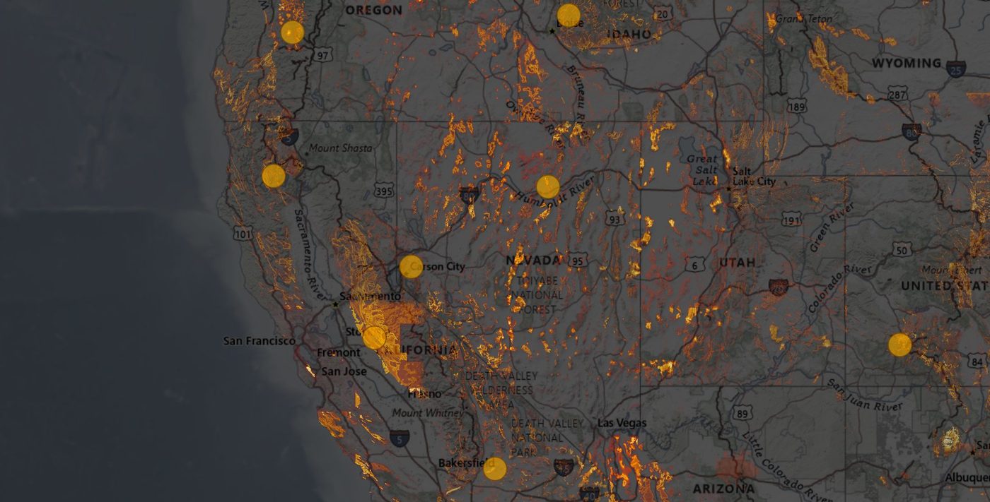 Gold favorability heat across the western United States