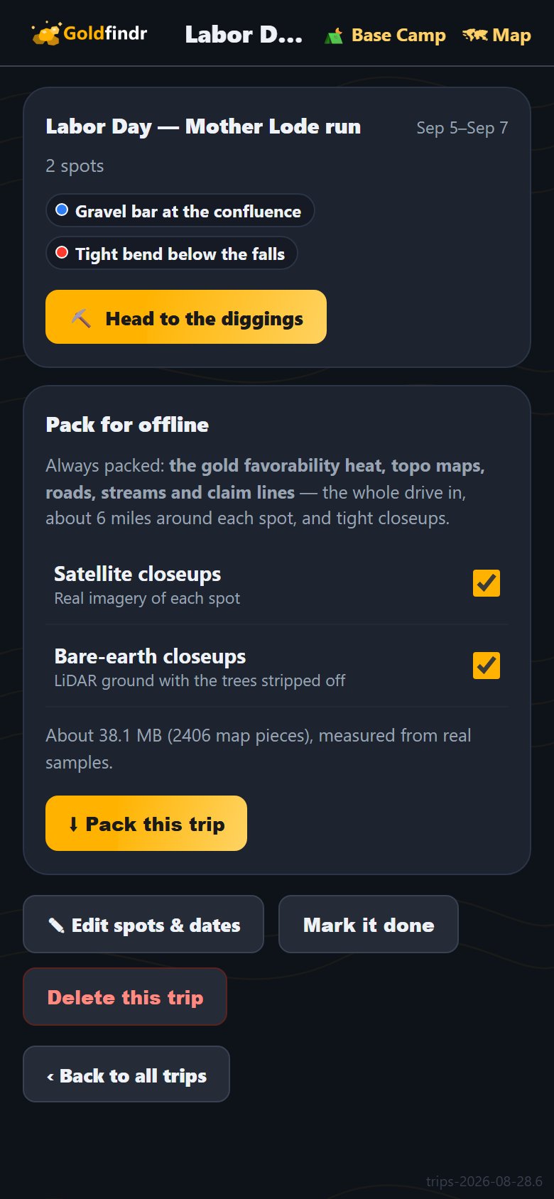 A planned trip with its offline pack card