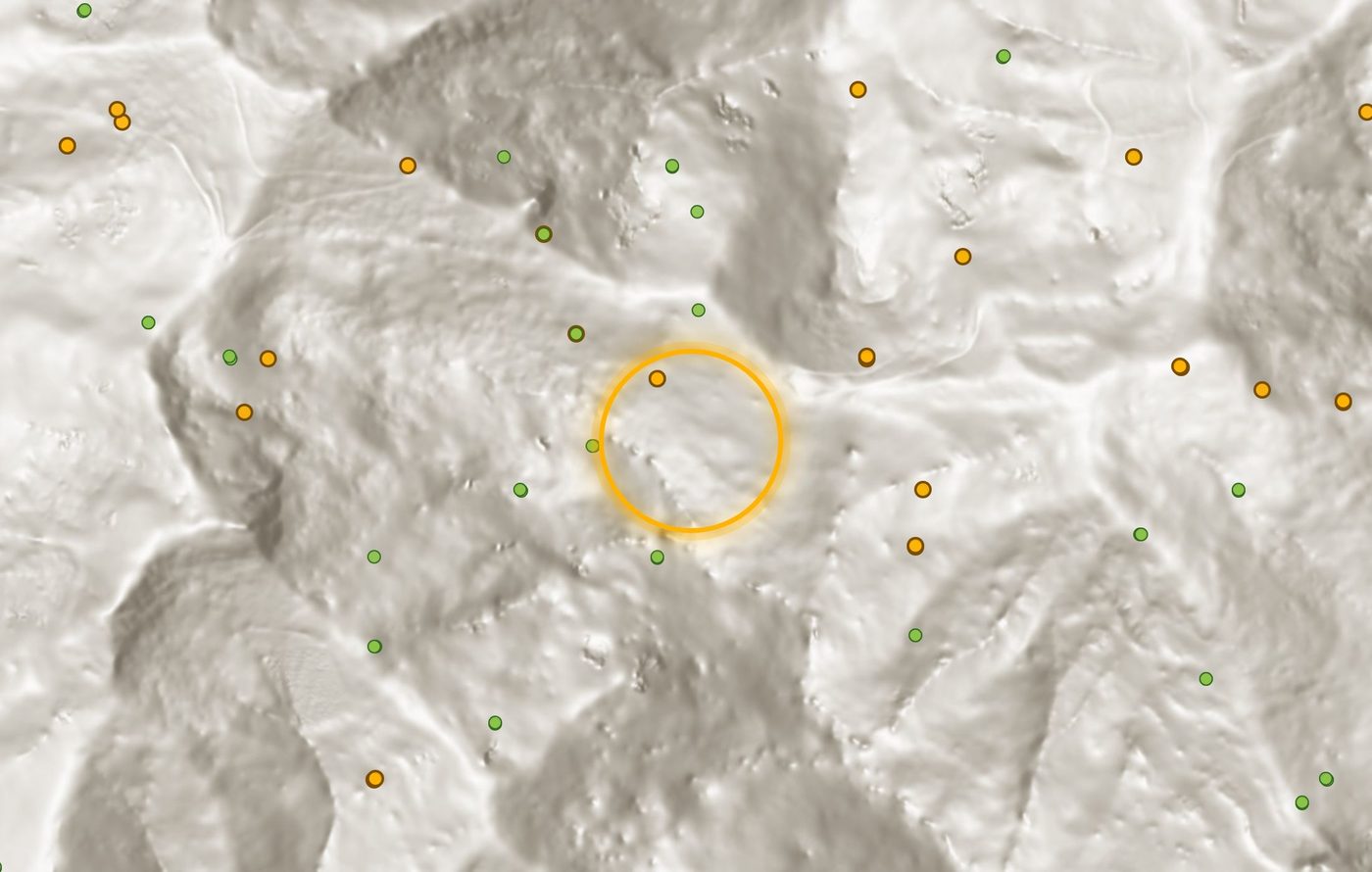 Bare-earth LiDAR view revealing old workings