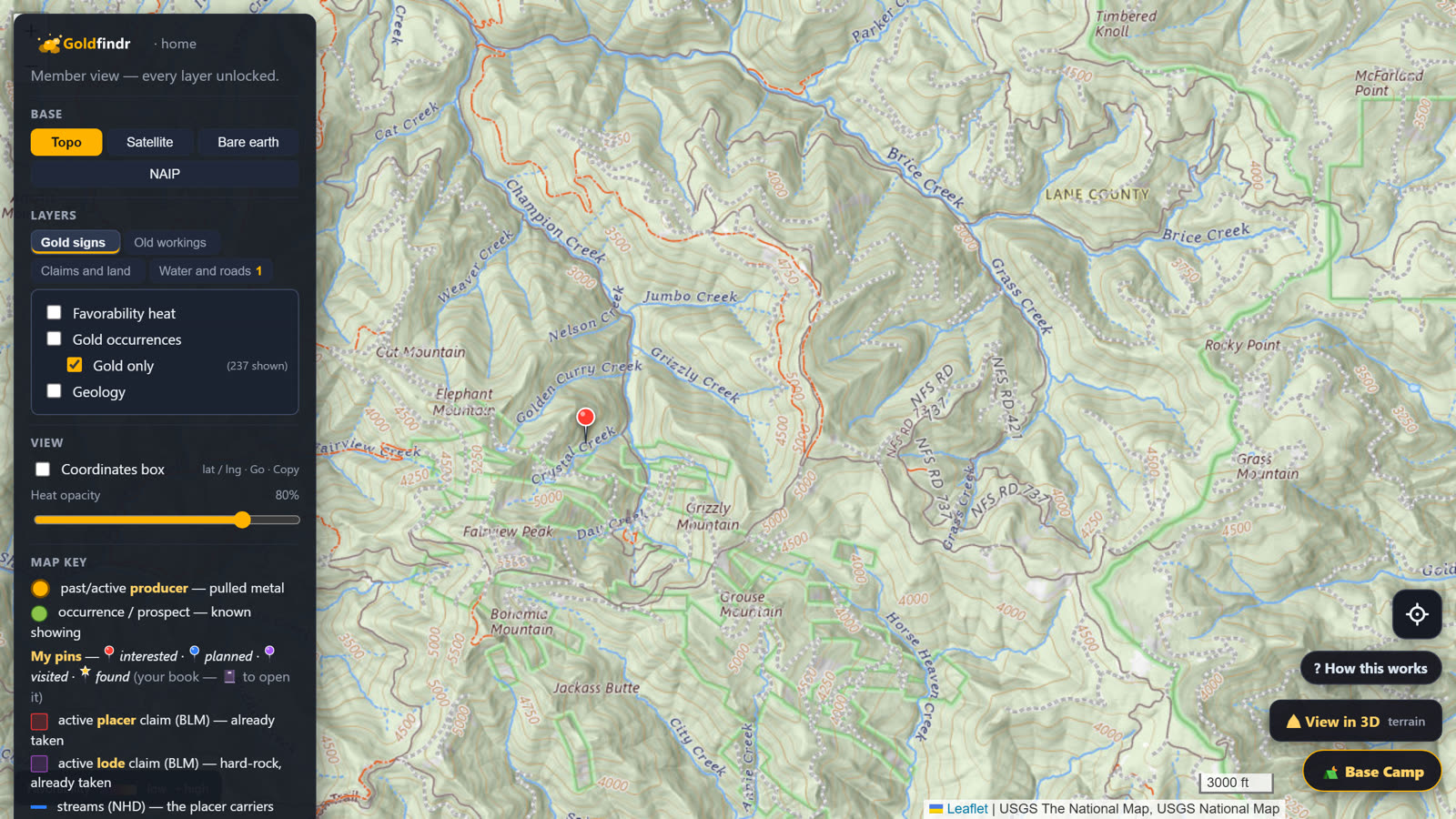 The plain USGS topo with roads — the navigation view